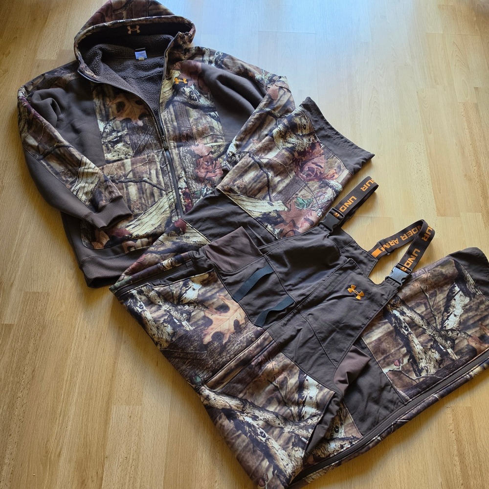 Under Armour Break Up Realtree Hunting Set Sherpa Heavy Fleece Hoodie & Bibs XL